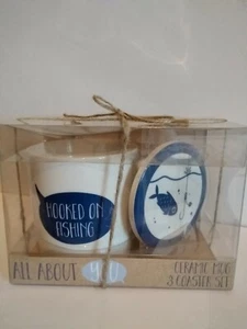 Hooked On Angeln Keramik Kaffeebecher und Untersetzer Set Box Geschenk - Bild 1 von 1