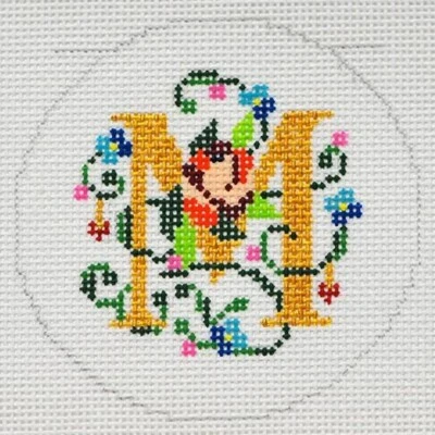 Needlepoint Handpainted Lee BJ Canvas Letter M 3" - Image 1 of 4
