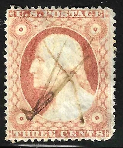 Sc #26 4 Margins Pen Cancel 3 Cent Washington 1857-1861 US 80F35 - Picture 1 of 1