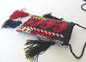 19C. ANTIQUE ISLAMIC OTTOMAN POUCH PURSE BAG COTTON THREADS & BEADS - Picture 1 of 12