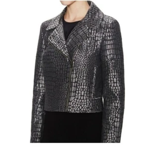 Diane Von Furstenberg  DVF Angie Alligator Print Jacquard Crop Moto Jacket 2 - Picture 1 of 16