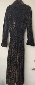 Vintage Natori Classics S Velour Robe Bathrobe Cheetah Leopard Print Black Brown - Picture 1 of 16