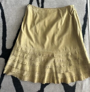 Carlisle Yellow Ivory Genuine Suede Leather Ruffled Women Skirt Size 6 - Picture 1 of 7
