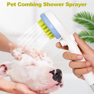 Pet Shower Attachment Dog Bathing Sprayer &Bath Brush Hand Grooming Washing Hose - Picture 1 of 7