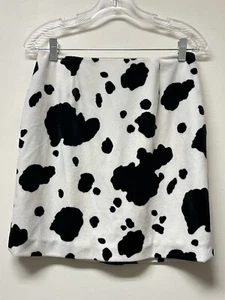 Apostrophe Cow Print Mini Skirt Women’s Size 8 Zip Up Western Punk Black White - Picture 1 of 10