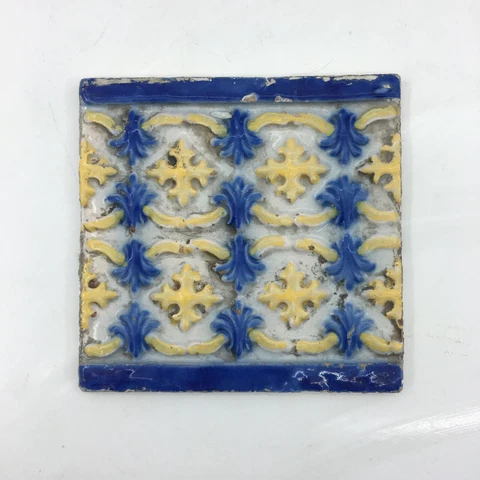 Antique Portuguese Relief Tile Blue Yellow from Porto, Portugal Cover