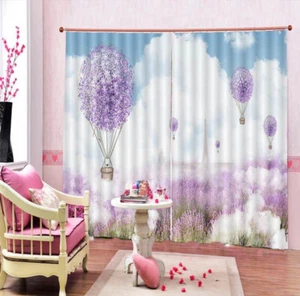 Purple Flower Balloon3D Blockout Photo Curtain Print Curtains Fabric Kids Window - Bild 1 von 10