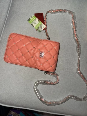 Funda Bandolera para Teléfono Badgley Mischka Beige Naranja Acolchada Perla Tachonada Foto 1 de 4