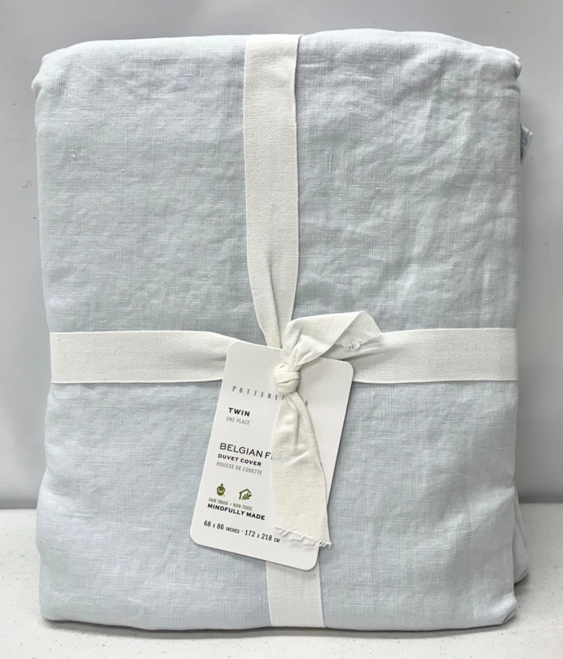 NEW Pottery Barn Belgian Flax Linen w/TiesDuvet Cover~Blue Frost~TWIN/TWIN XL Foto 1 de 1