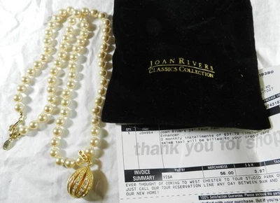 New w/ pouch - Joan Rivers 24" Faux Pearls w/ Pave Egg Enhancer - Image 1 of 4