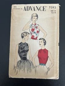 Vintage 60s Advance Sewing Pattern 7093 Sleeveless Blouse Misses 12 Bust 30” Cut - Picture 1 of 5