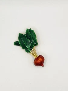 Vintage Enamel Radish Brooch Gold Plated 3” - Picture 1 of 2