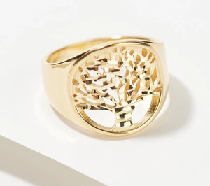 Anillo Italiano Plata Serling Dorado Árbol de la Vida Graduado Banda, Talla 8 - Imagen 1 de 1