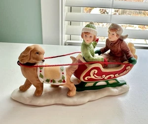 Vintage 1991 Lefton Christmas Colonial Village #00268 Figur Kinder im Hundeschlitten - Bild 1 von 8