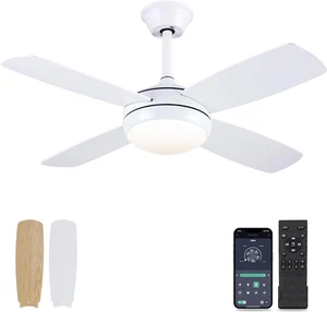 42" Ceiling Fans with Lights, White Modern Ceiling Fan with Remote and APP Contr - Picture 1 of 12
