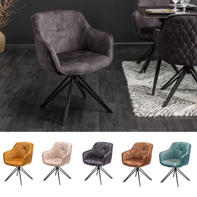 Drehbarer Design Stuhl EUPHORIA - FARBWAHL Samt - mit Armlehne,  Metallgestell - Bild 1 von 4