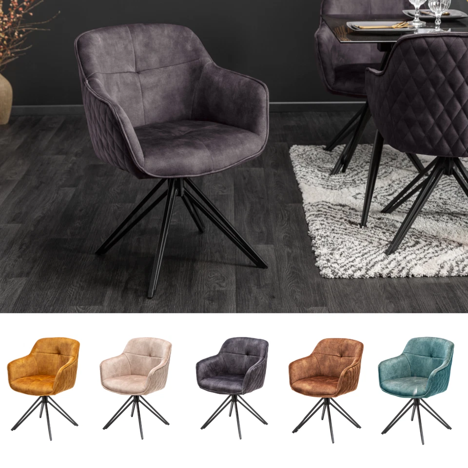 Drehbarer Design Stuhl EUPHORIA - FARBWAHL Samt - mit Armlehne,  Metallgestell - Bild 1 von 4