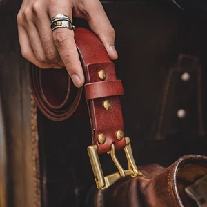 Cinturón Hombre Bombero Americano Retro Artesanal Hebilla Automática Hecho Latón - Imagen 1 de 18