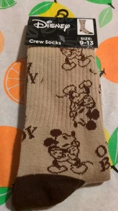 Disney MICKEY MOUSE Men's Size 9-13 Crew Socks Beige Brown Equalizer Accessories - Picture 1 of 3