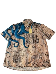 Neu mit Etikett Hardaddy Meerjungfrau geknöpftes Kragenhemd für Herren beige blau Größe Large UVP: $ 32 - Bild 1 von 6