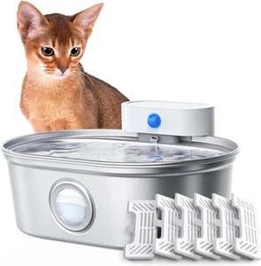 uahpet Fontana Acqua per Gatti Wireless in Acciaio Inox Pro, - Foto 1 di 9