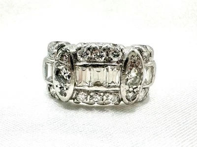 Estate Natural Cluster Diamond Platinum Ring size 6 Statement Piece - Image 1 of 4