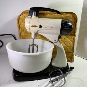 Vintage 1950 White Sunbeam Mixmaster con batidores y tazón de vidrio de leche Lg 12 velocidades - Imagen 1 de 23