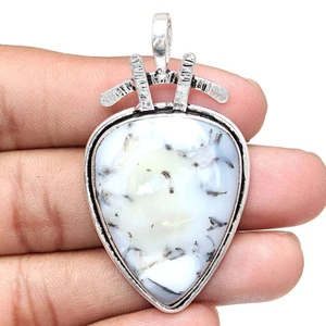 Necklace Dendritic Opal Gemstone Handmade Jewelry 2.25" - Picture 1 of 8