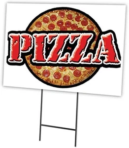 12x16 Zoll Pizza Hof Schild mit Pfahl Werbung für Ihr Geschäft - Bild 1 von 10