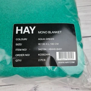 2x Hay Mono Wohndecke Aqua Grün 100% Wolle Neu mit Etikett 130x180cm 71x51,25" - Bild 1 von 9