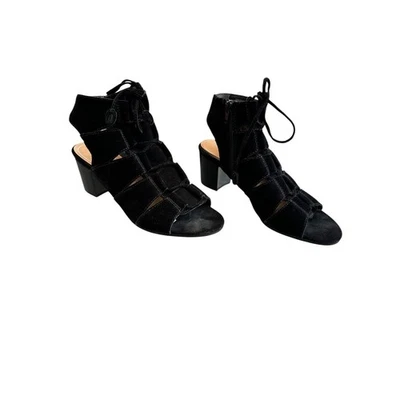 Vionic Size 8.5 Comfort Black Suede Lace Up Bristol Block Heel Peep Toe Booties - Image 1 of 4