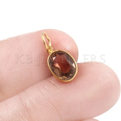 Handmade Tiny Pendant Solid 14k Gold Smoky Quartz Gemstone Charm Pendant - Image 1 of 3