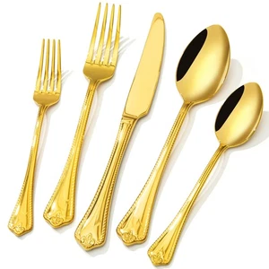 Gold Silverware Set, 60-piece 18/10 Stainless Steel Flatware Set Cutlery Set ... - Picture 1 of 9