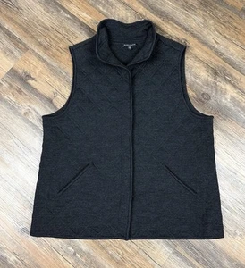 Eileen Fisher Vest Women's L Gray Quilted Merino Wool Button Front Pockets Italy - Picture 1 of 10