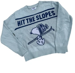 Suéter de esquí Peanuts para mujer Snoopy Hit The Slopes azul claro talla pequeña nuevo - Imagen 1 de 5