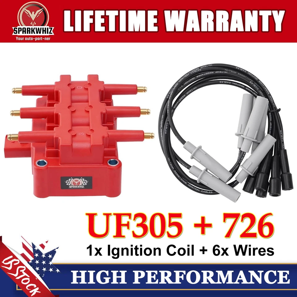 UF305 Ignition Coil + 6 Spark Wires set For 2001-2008 Chrysler Voyager 3.3L V6 Foto 1 de 4