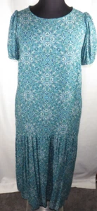 Terra And Sky Blue Floral Vine Print Short Sleeve Tiered Maxi Dress Plus 14W - Picture 1 of 10