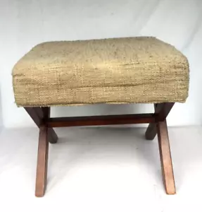 MAHOGANY FINISH WOOD UPHOLSTERED OTTOMAN FOOT STOOL - NICE!! - Picture 1 of 6