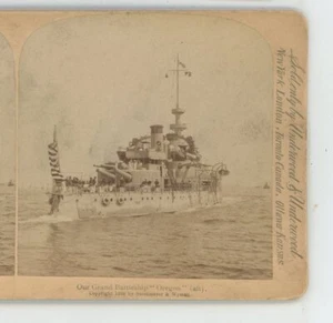 Our Grand Battleship "Oregon" Maritime Underwood Stereoview - Picture 1 of 2