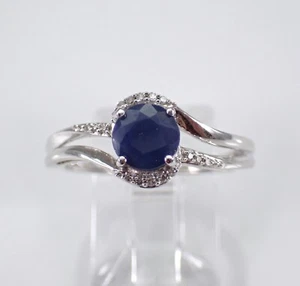 14K White Gold Diamond and Sapphire Petite Engagement Promise Ring Jewelry Gift - Picture 1 of 7