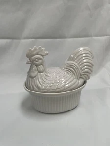 Einzelne Auflaufform in Hahnform oval bedeckt Japan weiß Keramik - Bild 1 von 9
