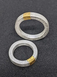 Partnerringe  4 mm breite Eheringe Silber 999 Gold 750   Flamere Paarpreis - Picture 1 of 8