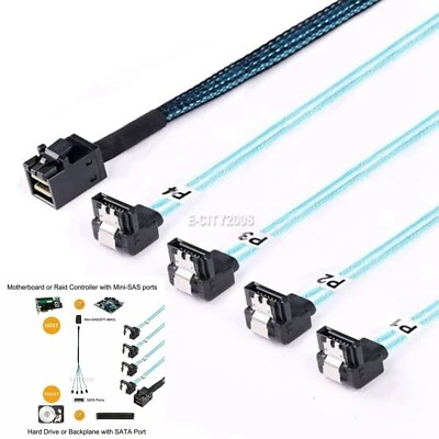 Mini SAS SFF-8643 Internal Host to Angled 4 SATA Target Hard Disk Cable SAS - Image 1 of 4