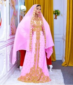 SHOP DUBAI MOROCCAN KAFTAN WEDDING GOWN MODERN GEORGETTE HAND WORK PARTY WEAR MS - Picture 1 of 4