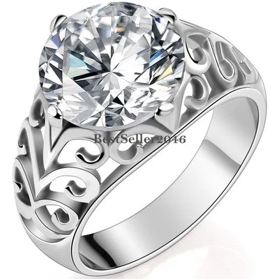 6.5 Carat Round Solitaire CZ Stainless Steel Engagement Ladies Promise Ring - Image 1 of 3