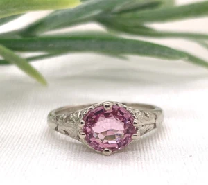 Anello in oro bianco 14 kt filigrana rosa 1,39 carati vero spinello naturale (#J7153) - Foto 1 di 11