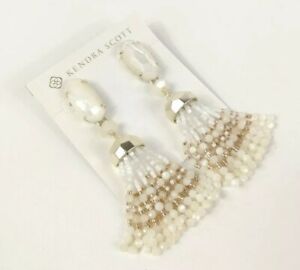 Kendra Scott Dove White Gold Beaded Tassel Earrings Mother Of Pearl New $150
