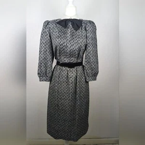 Act 1 New York Vintage Gray and Black Collar Polka Dot Belt Dress Size 8 - Bild 1 von 12