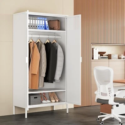 Elegro 71" Black Metal Wardrobe Cabinet with Hanging Rod Metal Locker Cabinet - Image 1 of 2