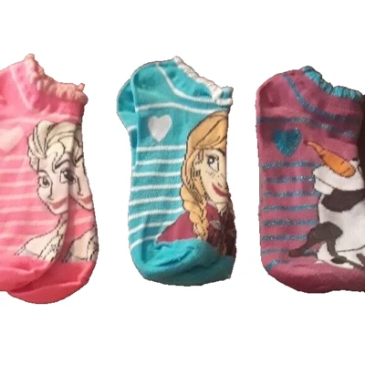 Calcetines al tobillo Frozen Girls 9-11 Elsa Anna Olaf 3 pares Disney poliéster nuevos Foto 1 de 4